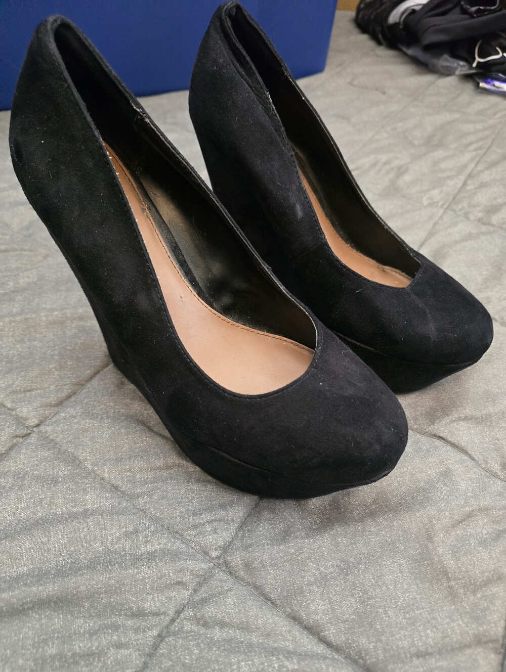 Candie's Black Suede Platform Wedge Pumps